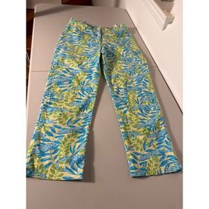 Lilly Pulitzer Womens Alligator Crocodile Print Pants Yellow Blue Green Size 2